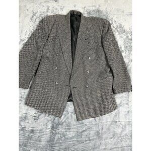 R Raspini Uomo Mens Double-Breasted Houndstooth Blazer Jacket 50R Silk & Wool